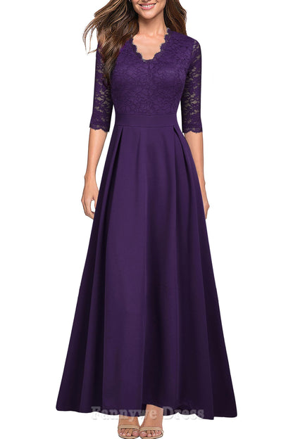 A-Linie V-Ausschnitt Spitze Vintage Abendkleider Abendkleid Ballkleid 