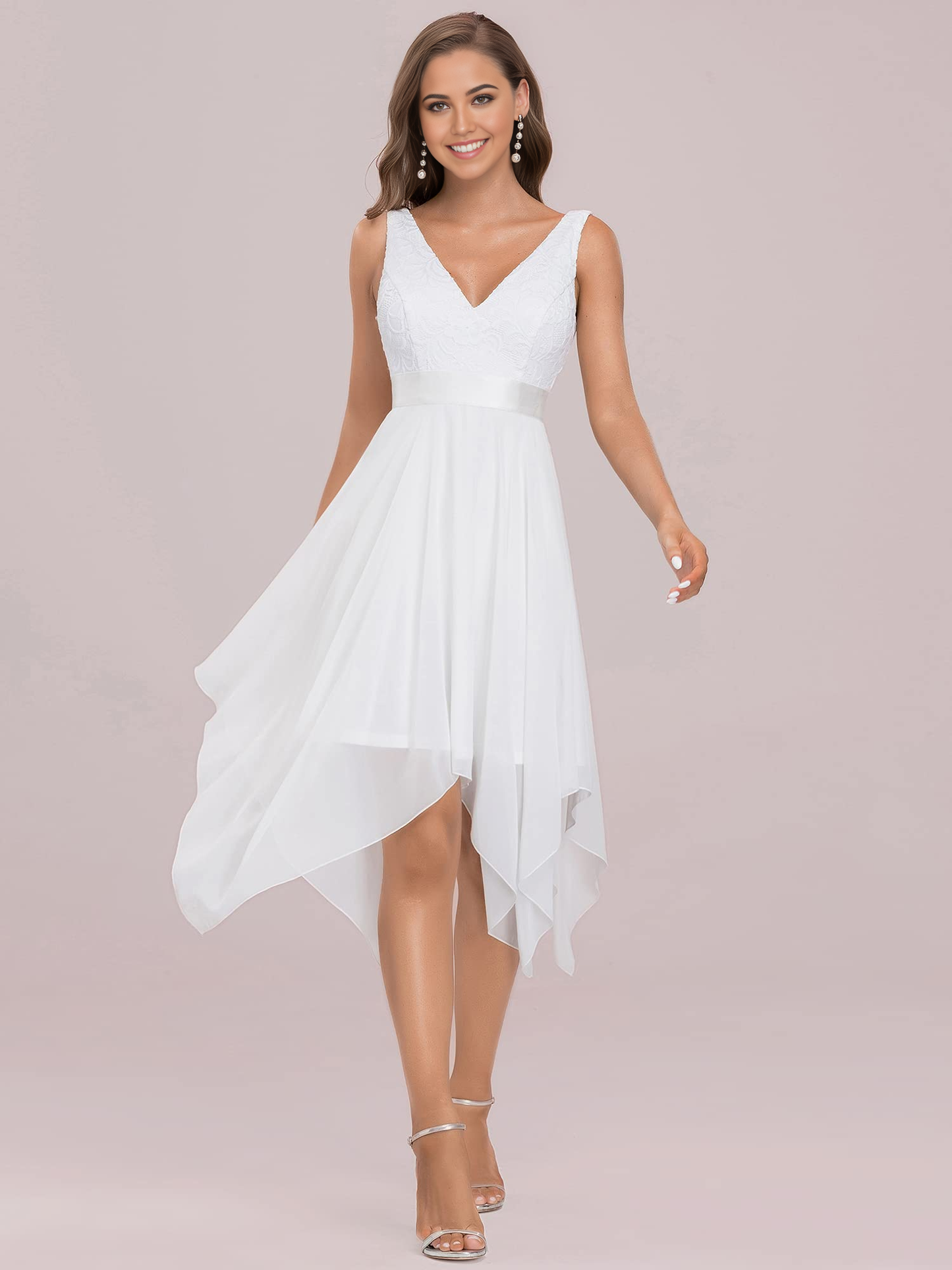 A Line Chiffon Vintage V Neck Lace formal dresses Bridesmaid Dresses evening gown Prom Dress
