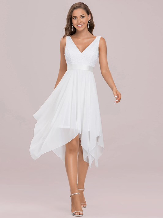 A Line Chiffon Vintage V Neck Lace formal dresses Bridesmaid Dresses evening gown Prom Dress