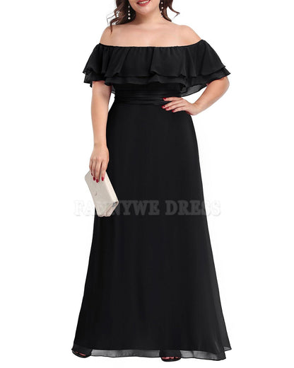 Plus Size A-Linie Off The Shoulder Chiffon Abendkleider Brautjungfernkleider Abendkleid Ballkleid 