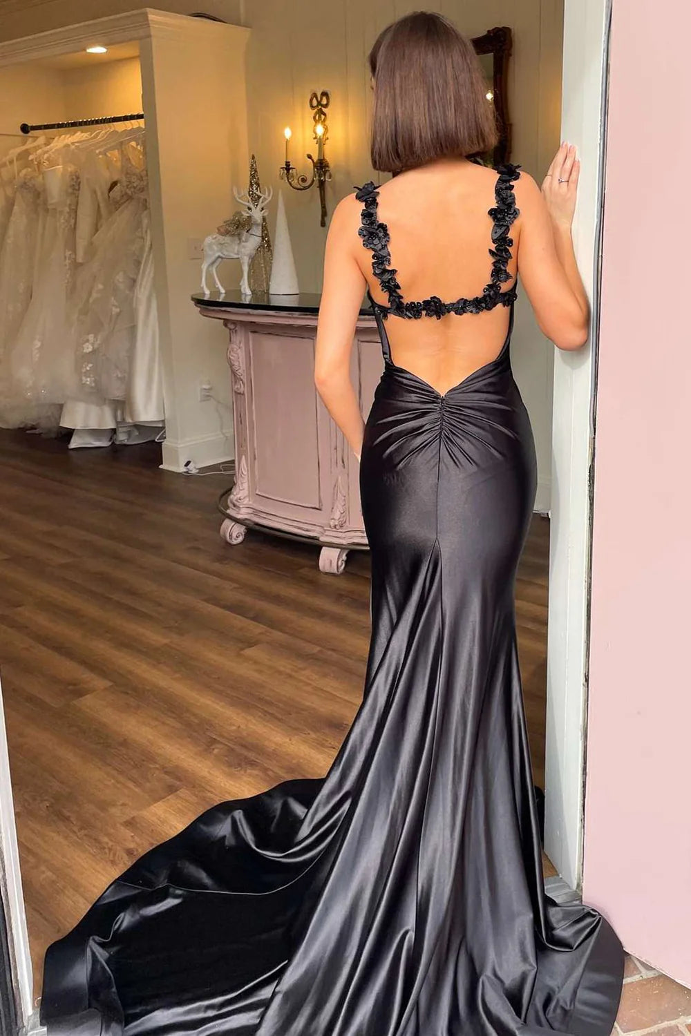Vestido de fiesta largo floral con tirantes de sirena
