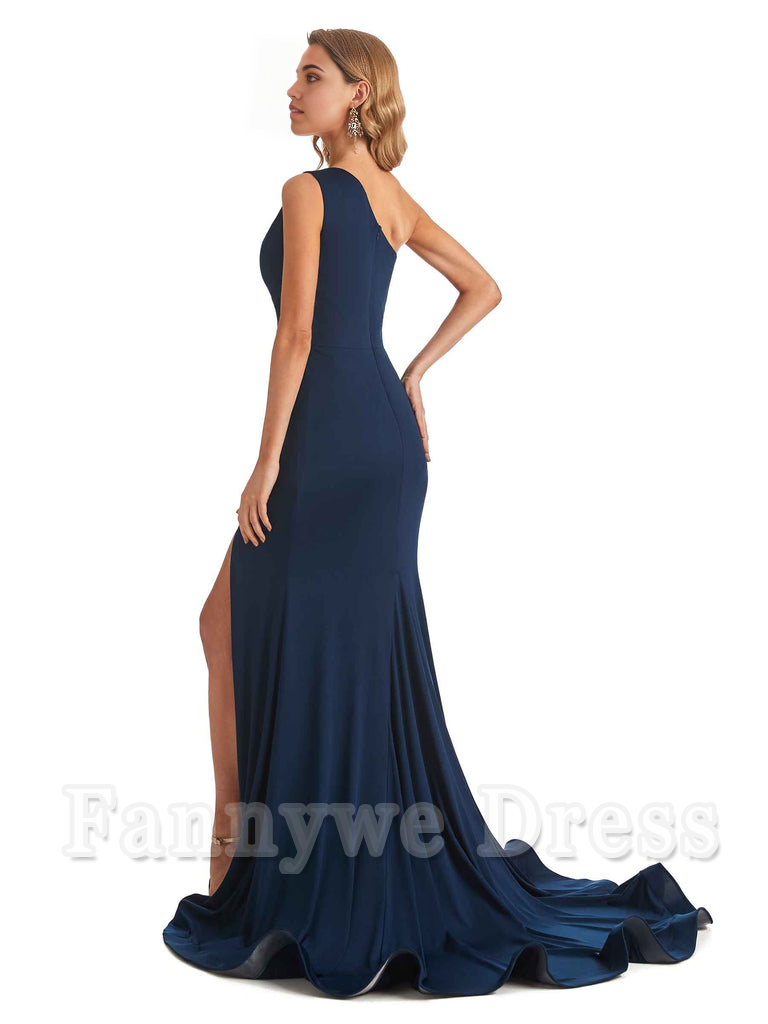 Mermaid One shoulder formal dresses evening gown Bridesmaid Dresses With Side Slit