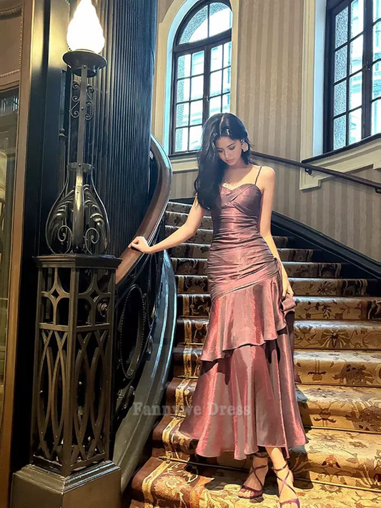 A-Linie Spaghettiträger Chiffon Dunkelviolett Lange Abendkleider Brautjungfernkleider Abendkleid Ballkleid 