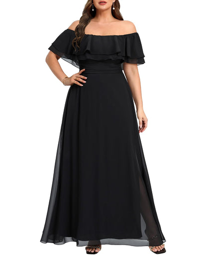 Plus Size A-Linie Off The Shoulder Chiffon Abendkleider Brautjungfernkleider Abendkleid Ballkleid 