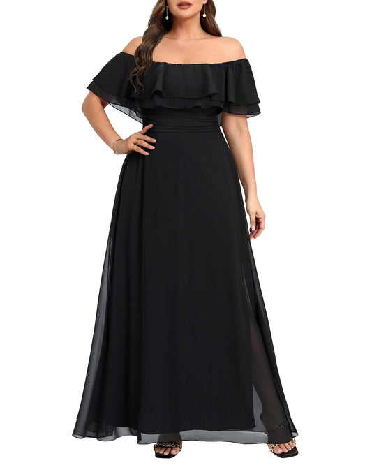 Plus Size A-Linie Off The Shoulder Chiffon Abendkleider Brautjungfernkleider Abendkleid Ballkleid 