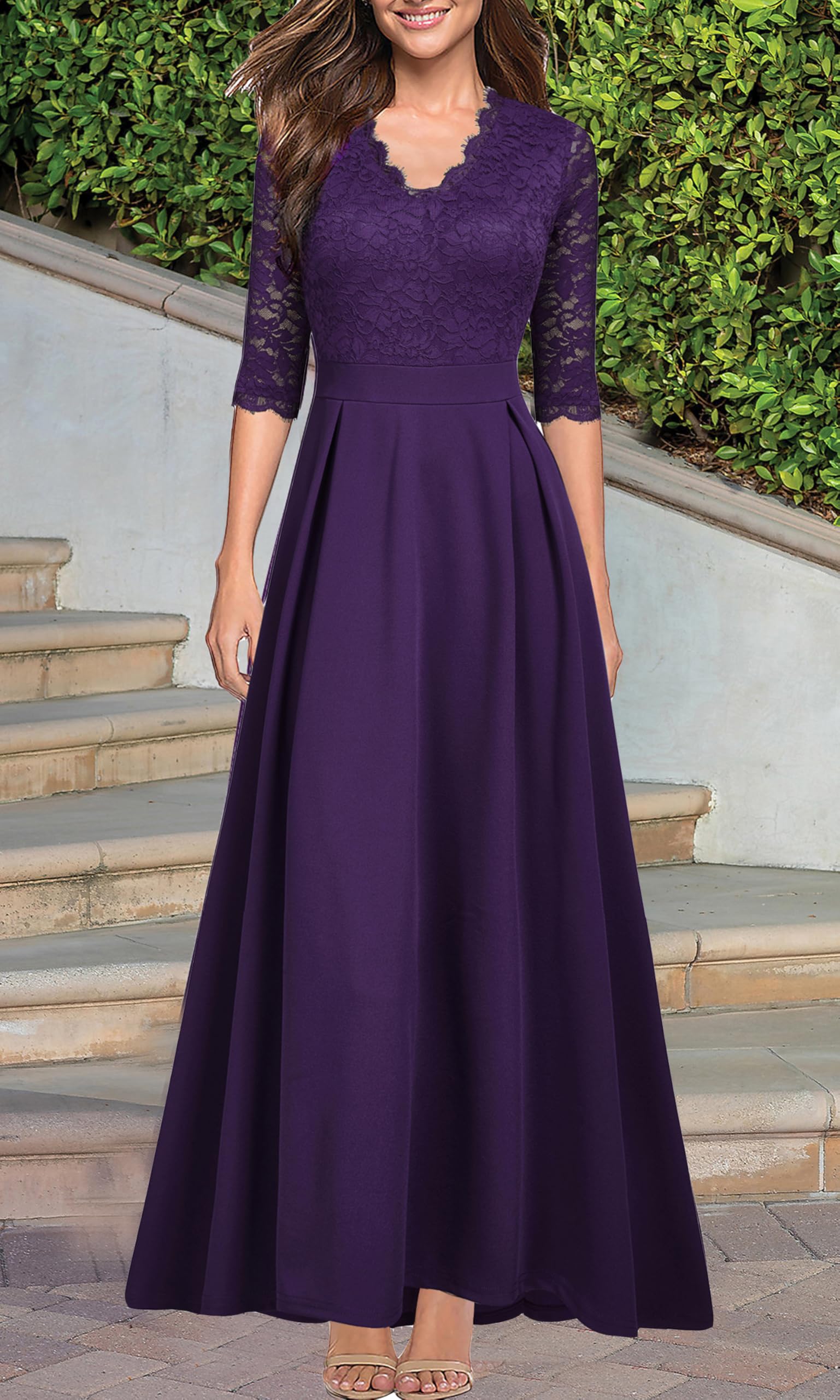 A-line V Neck Lace Vintage formal dresses evening gown Prom Dress