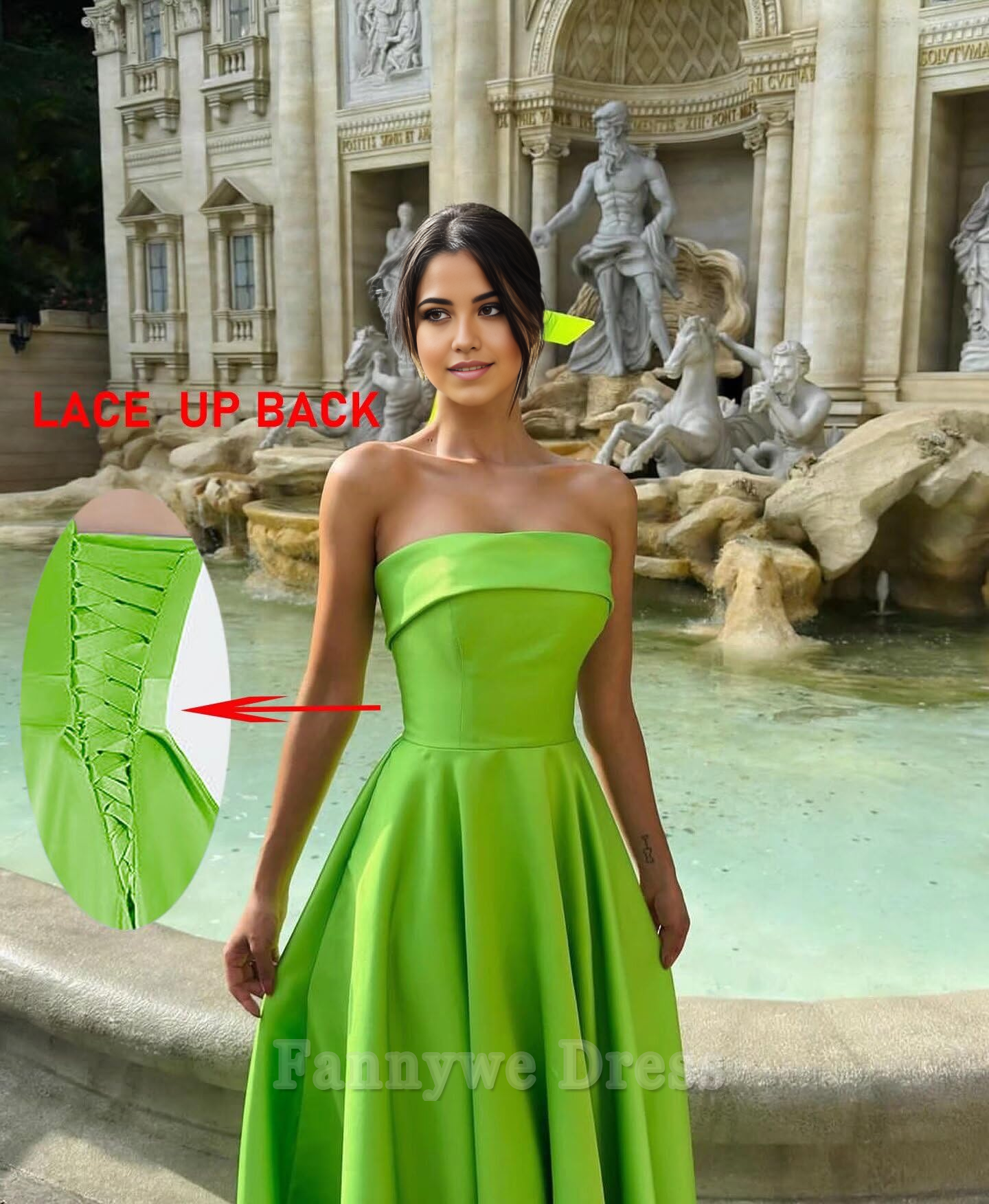 A Line Strapless Satin Tea Length formal dresses Bridesmaid Dresses evening gown Prom Dress