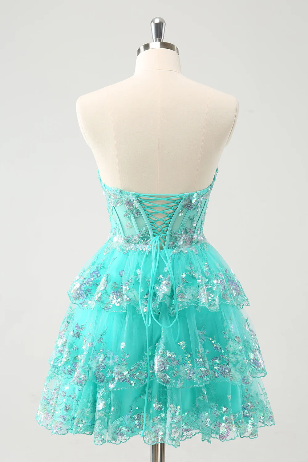 A Line Strapless Sequined Cute Glitter Tiered Corset Homecoming Dress