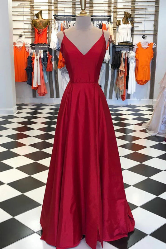 Simple v neck long prom dress