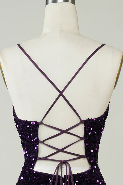 Sparkly Sequins Backless Tight Short Homecoming Dress with Slit