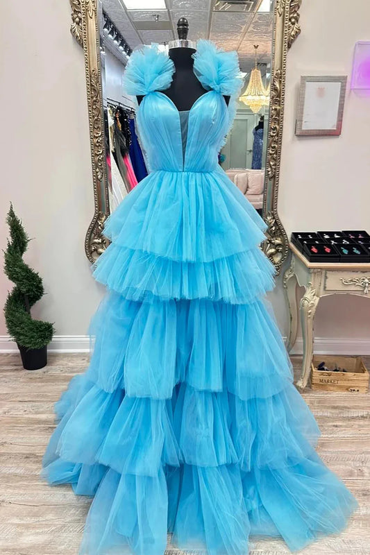 A Line V Neck Long Prom Dress