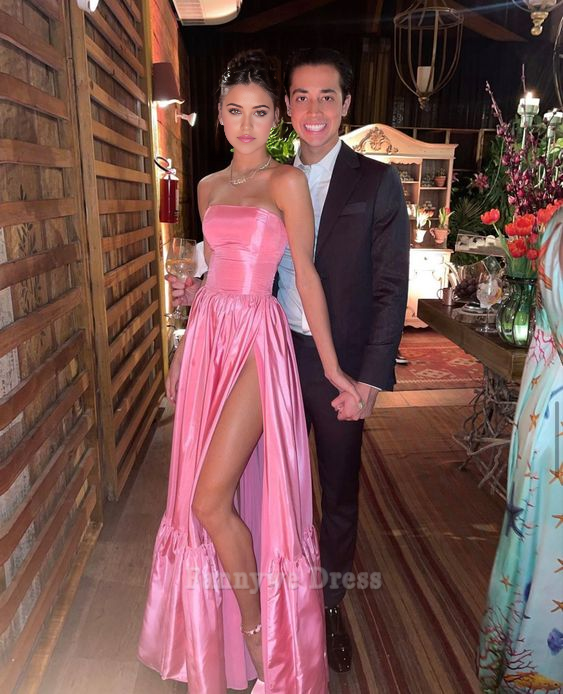 A-line Elegant Strapless Pink Sexy formal dresses Bridesmaid Dresses evening gown Prom Dress