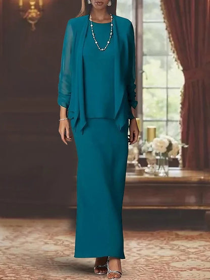 Sheath Scoop Neck Long Sleeves Floor-Length Mother Of The Bride Dresses