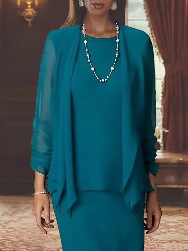 Sheath Scoop Neck Long Sleeves Floor-Length Mother Of The Bride Dresses