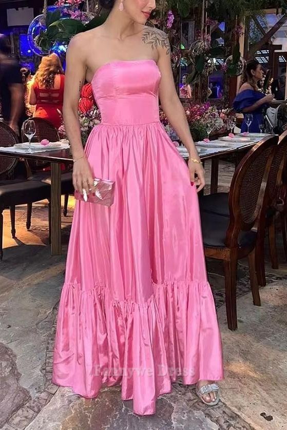 A-line Elegant Strapless Pink Sexy formal dresses Bridesmaid Dresses evening gown Prom Dress