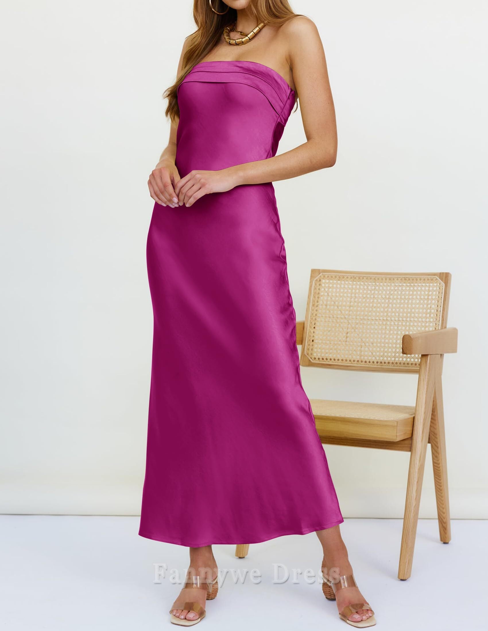 Elegant Bodycon Backless Strapless Satin formal dresses Bridesmaid Dresses evening gown Prom Dress