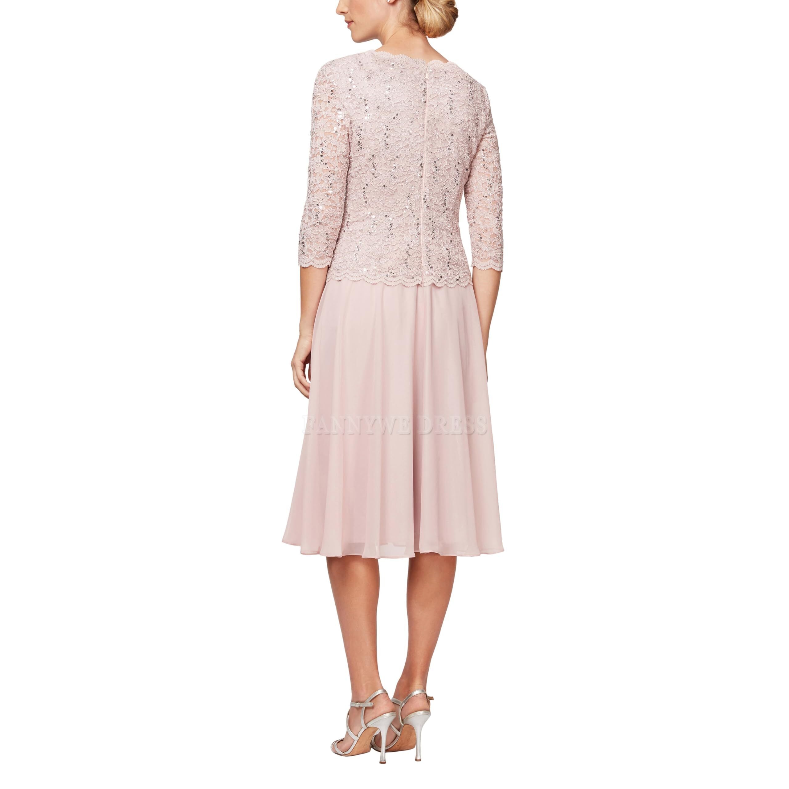 A-line Crew Neck Sequin Tea Length 3/4 Sleeve formal dresses Bridesmaid Dresses evening gown Prom Dress