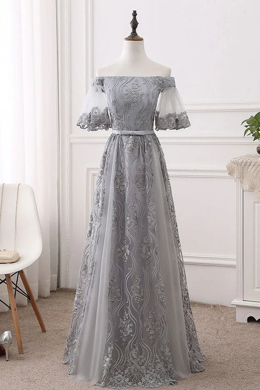Tulle lace long prom dress