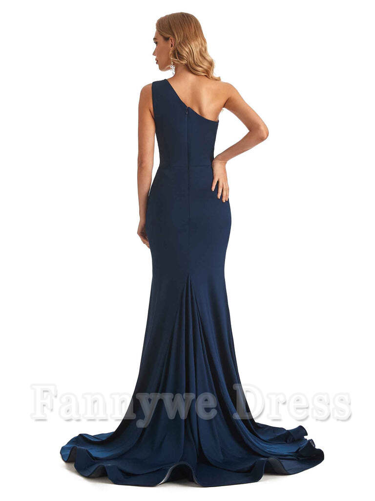 Mermaid One shoulder formal dresses evening gown Bridesmaid Dresses With Side Slit