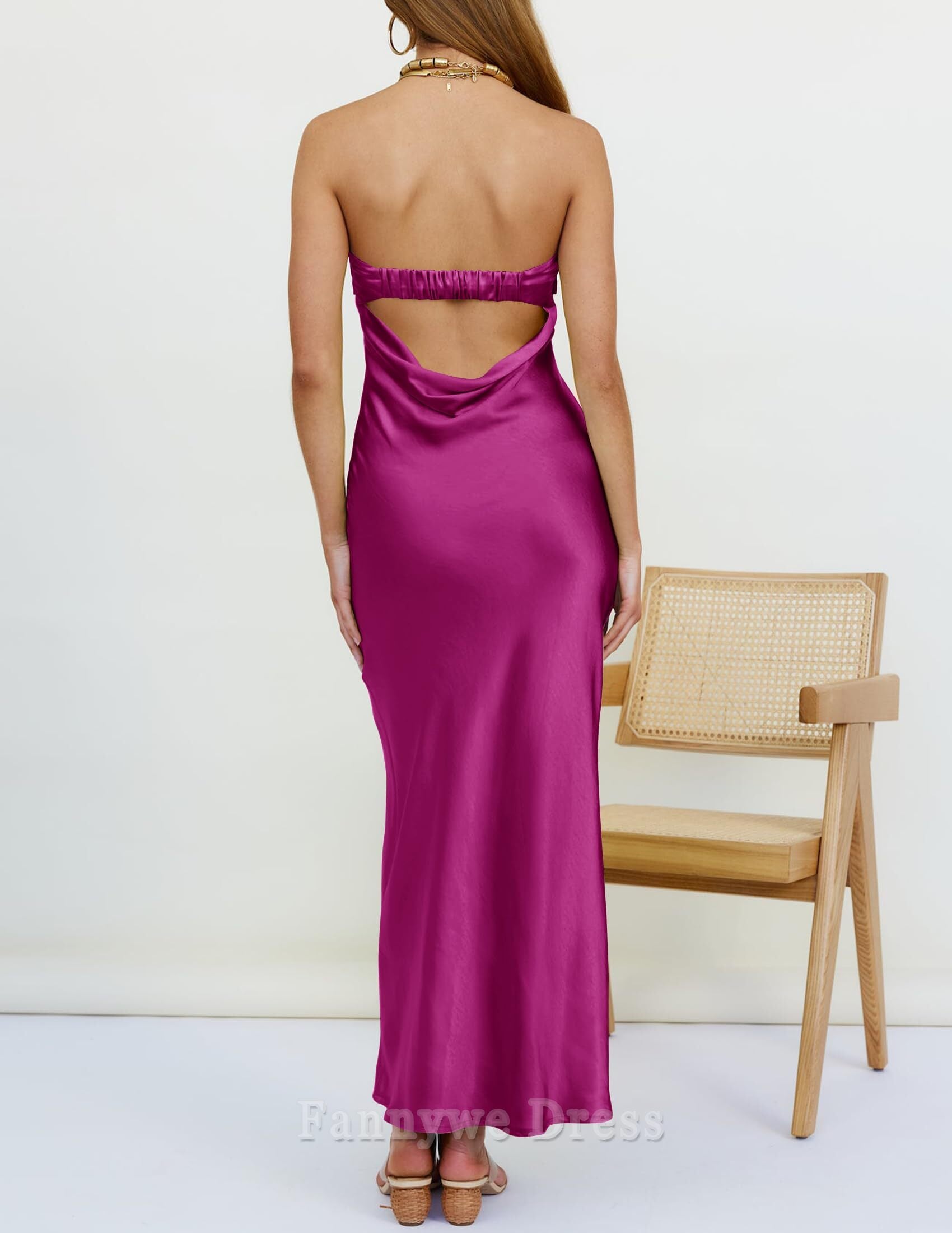 Elegant Bodycon Backless Strapless Satin formal dresses Bridesmaid Dresses evening gown Prom Dress