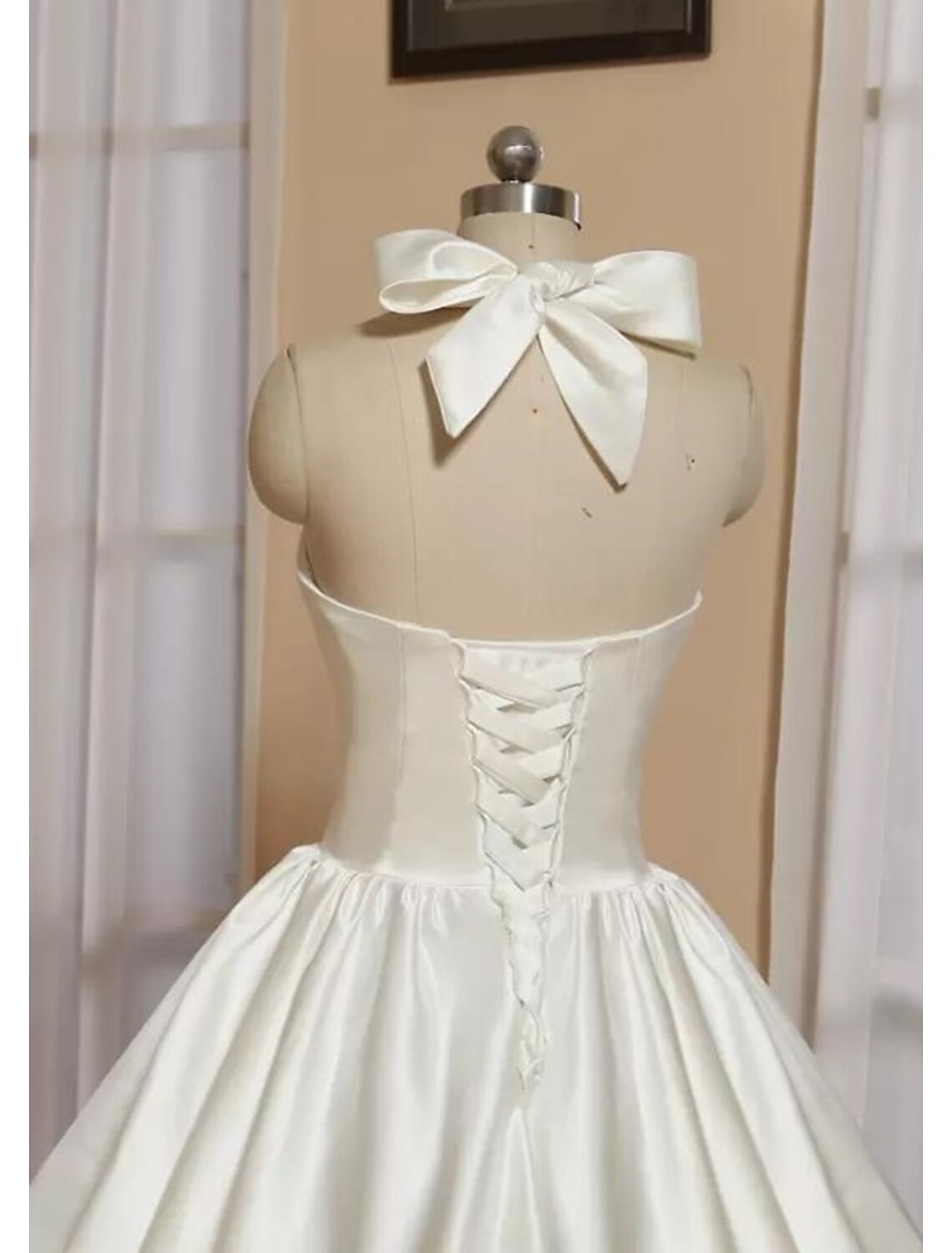 A-Line Minimalist Dress Wedding Guest Tea Length Sleeveless Square Neck Stretch Satin with Criss Cross