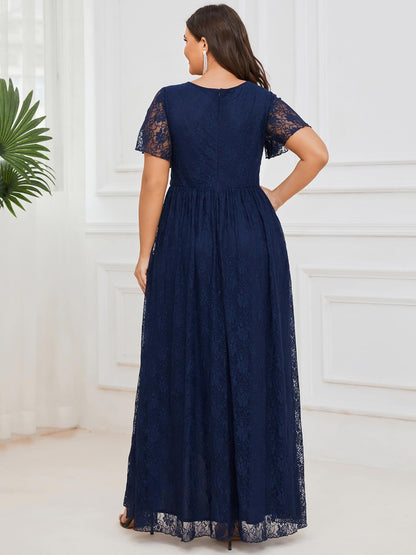 Vestidos formales de talla grande, corte A, escote en V, mangas con volantes, plisados, sueltos, de encaje, de corte alto bajo, para dama de honor, vestido de noche, vestido de fiesta 