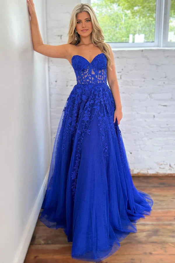 A Line Sweetheart Cute Tulle Prom Dresses Formal Gowns