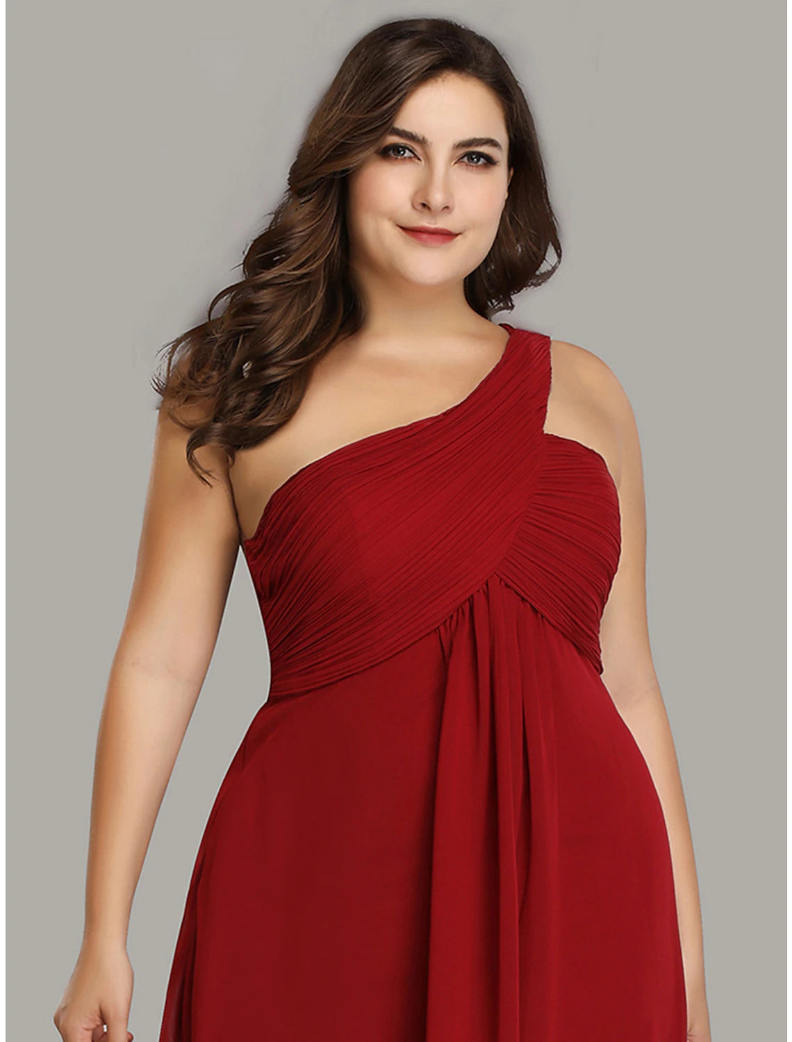 Vestido de noche corte A, estilo imperio, formal, largo hasta el suelo, sin mangas, con un hombro descubierto, de gasa, para dama de honor, con espalda descubierta y pliegues drapeados.