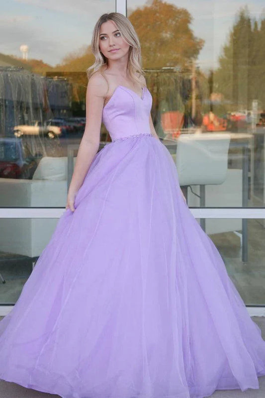 A-Linie Herzausschnitt Ballkleid Ballkleider Lila Tüll Abendkleid