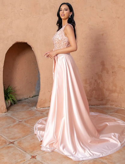 A-Linie Meerjungfrau/Trompete Cocktailkleider Sexy Kleid Hochzeit Party Hofschleppe Ärmellos Eine Schulter Pailletten mit Pailletten Überrock