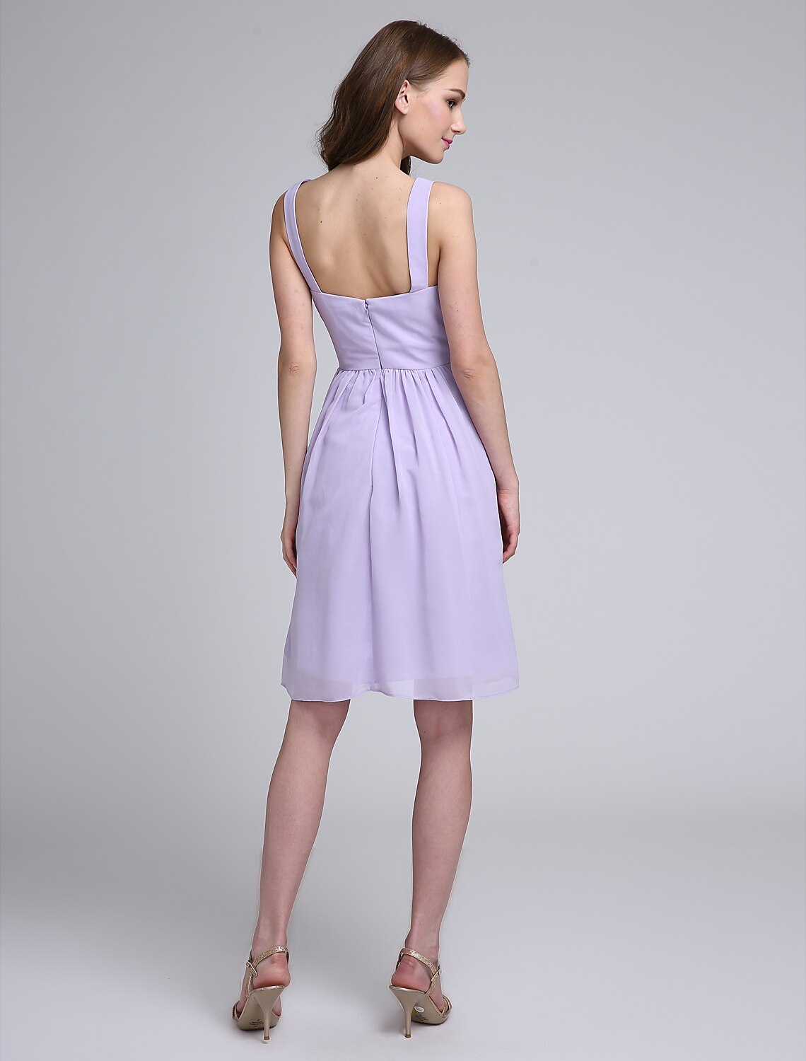 A-Line Bridesmaid Dress V Neck Sleeveless Open Back Knee Length Chiffon with Criss Cross