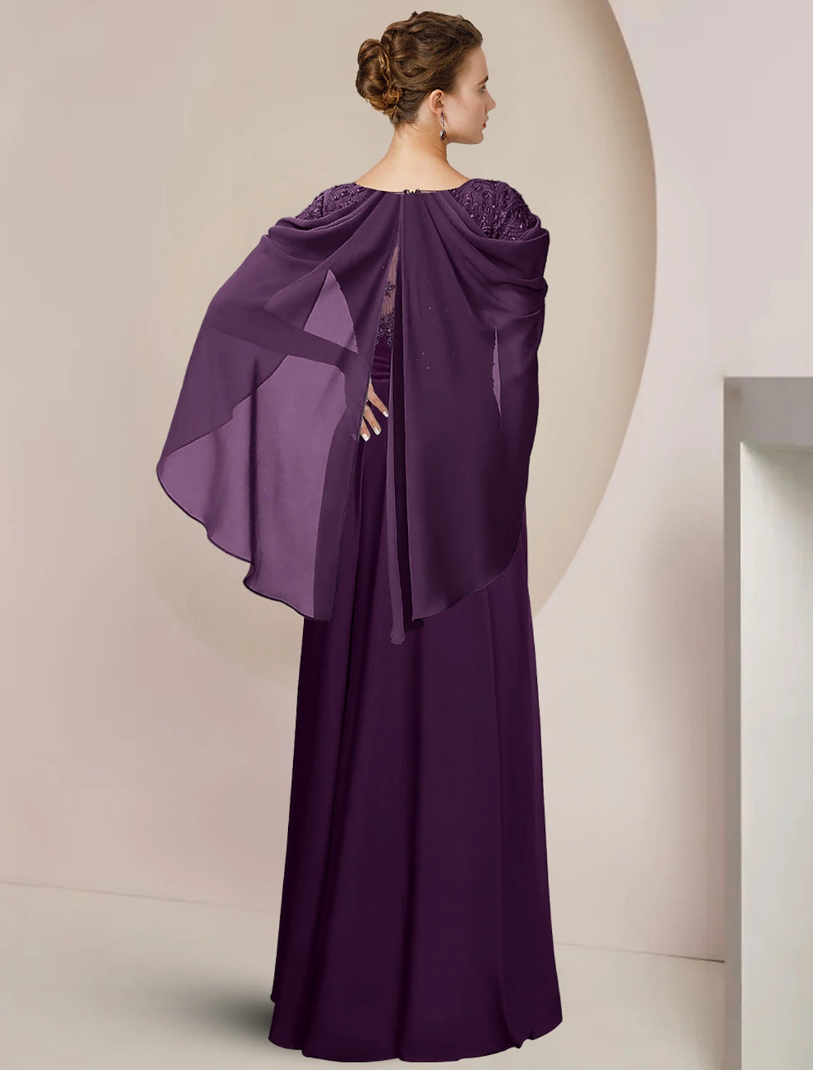 Vestido de madre de la novia de corte A, formal, para invitada de boda, elegante, escote redondo, largo hasta el suelo, de gasa, con encaje, sin mangas, con apliques de lentejuelas y cuentas.