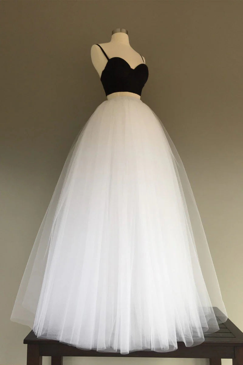 Simple tulle two pieces long prom dress