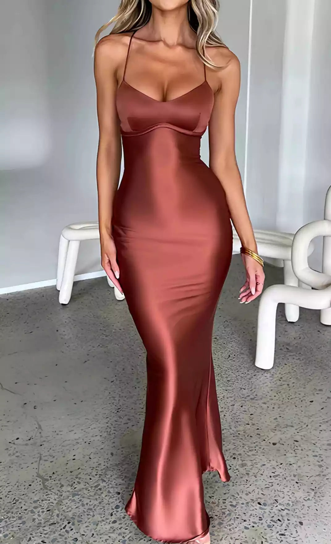 Elegant Spaghetti Straps Satin Backless Sexy formal dresses Bridesmaid Dresses evening gown Prom Dress