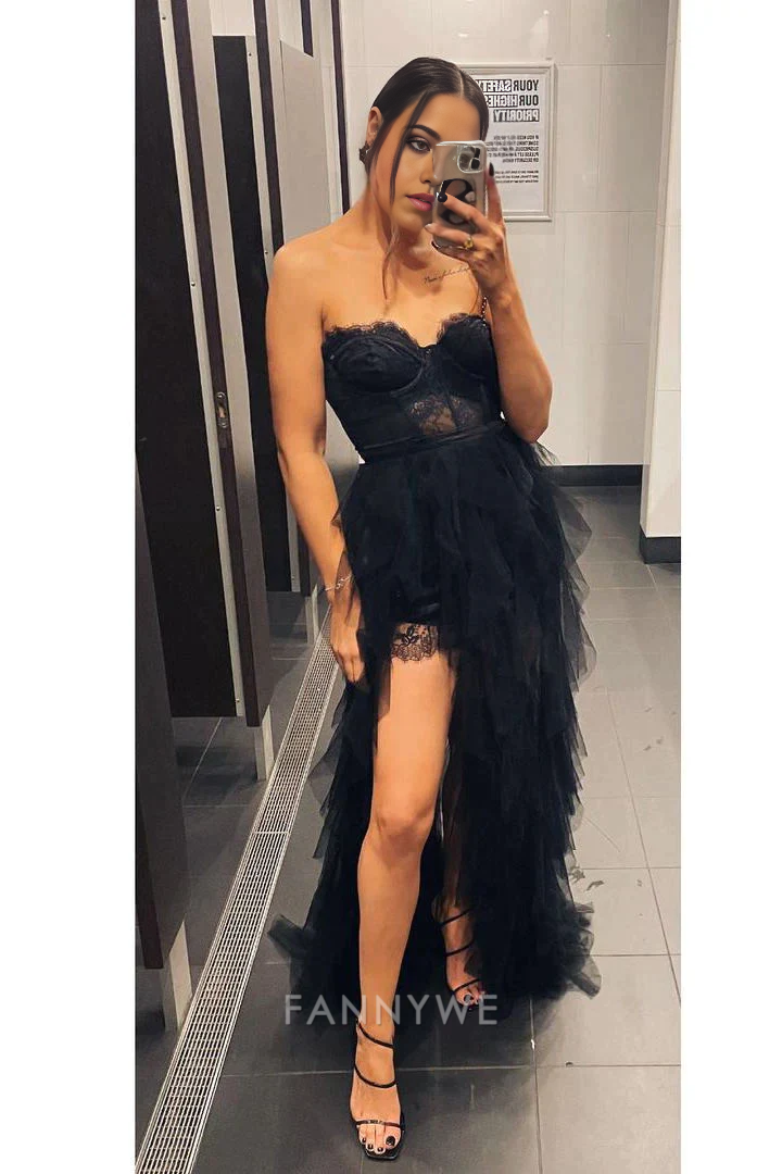 A-line Sweetheart High Low Tiered Rust Red formal dresses Bridesmaid Dresses evening gown Prom Dress