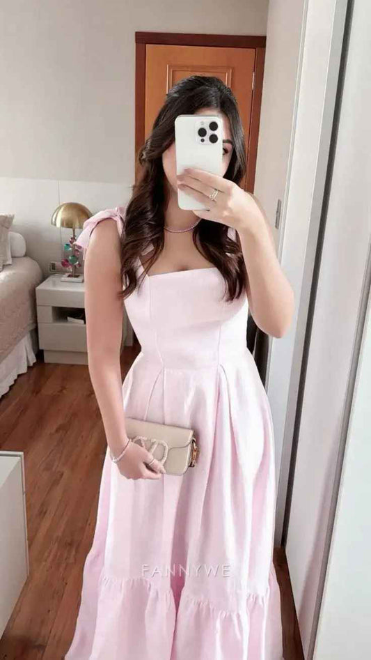 A-Linie Träger Rosa Lange Abendkleider Brautjungfernkleider Abendkleid Ballkleid 