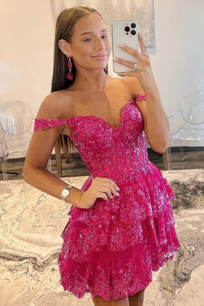 A-Line Sweetheart Tiered Homecoming Dress