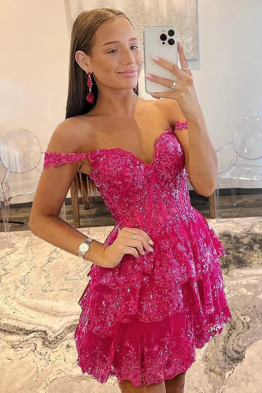A-Line Sweetheart Tiered Homecoming Dress