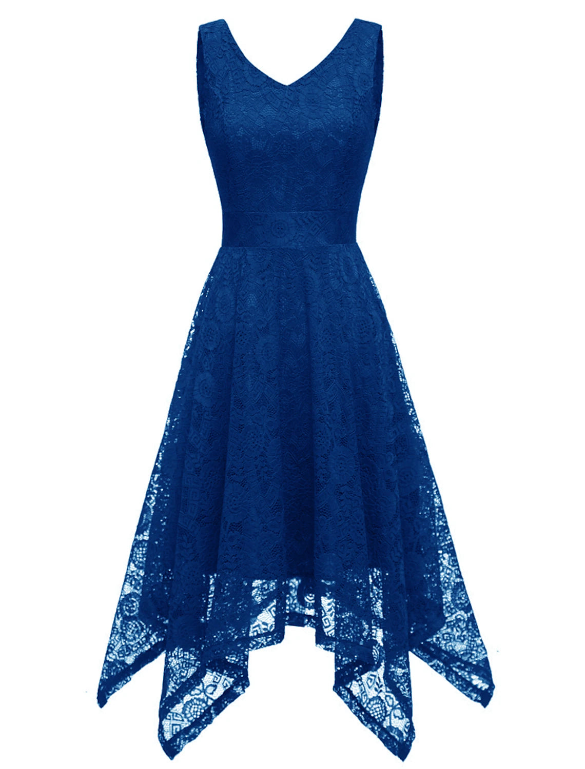 A-Line Cocktail Dresses Vintage Dress Party Wear Knee Length Sleeveless V Neck Lace with Pleats