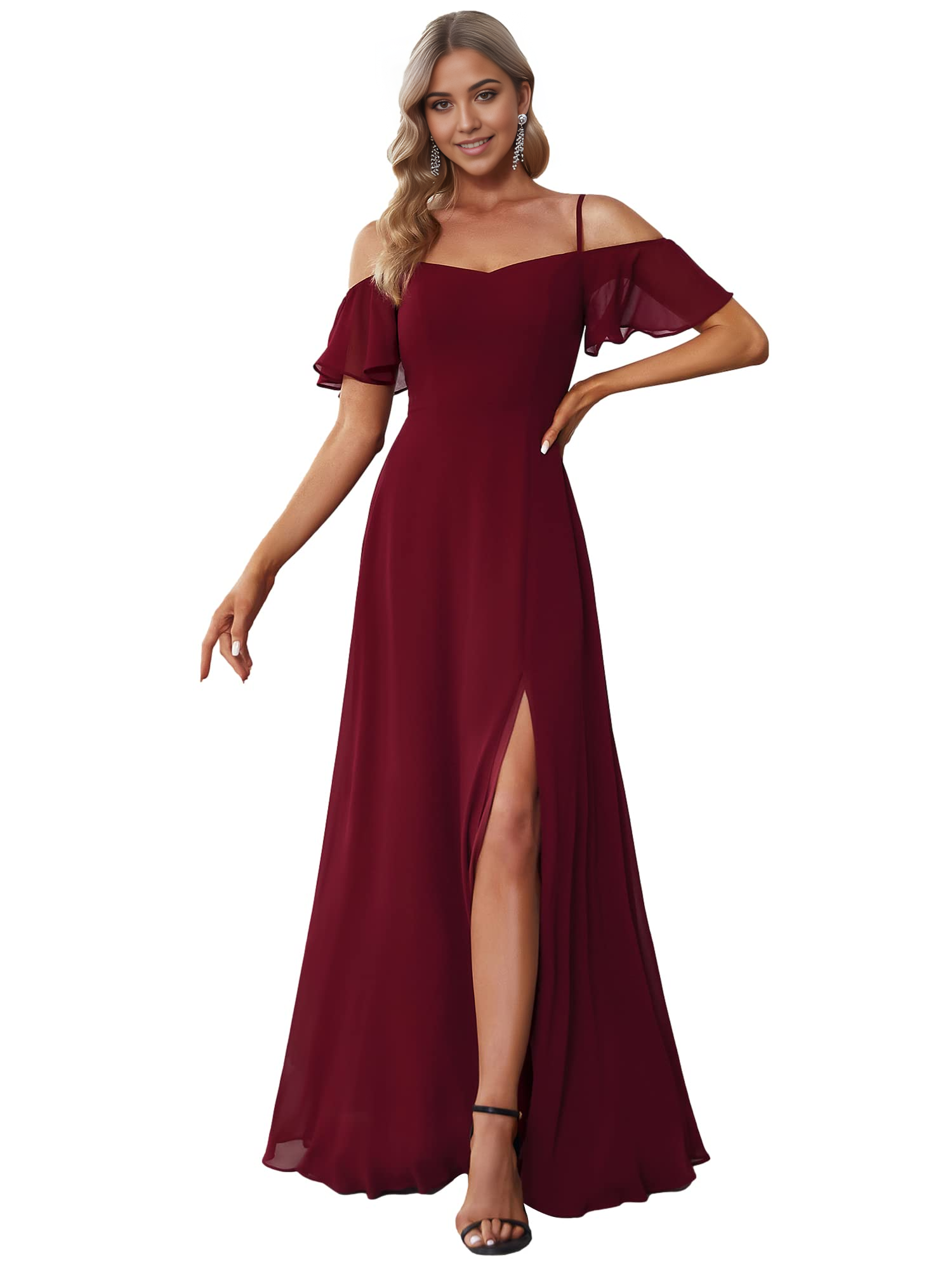 A-Line Off Shoulder Short Sleeve Split Floor Length formal dresses Bridesmaid Dresses evening gown Prom Dress