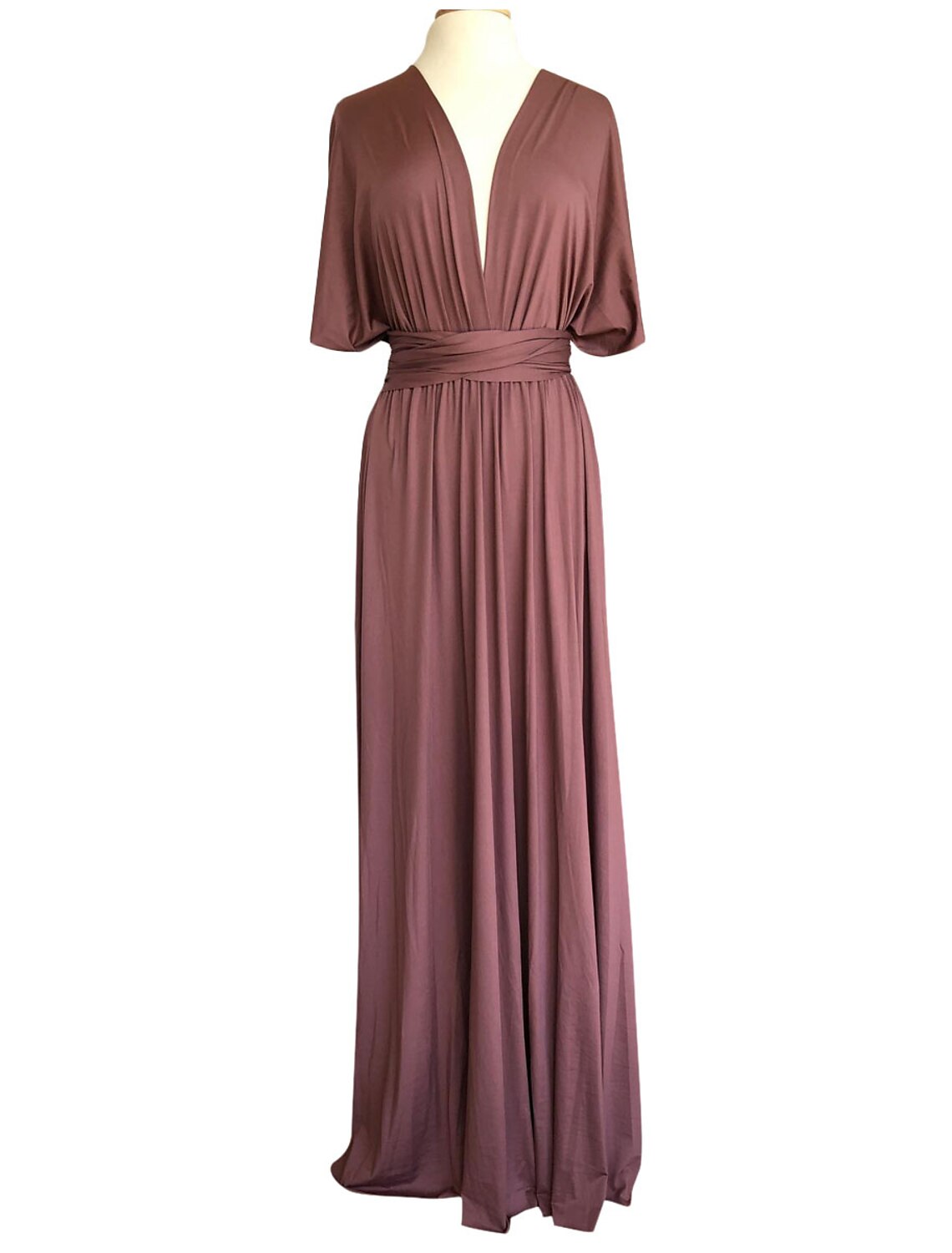 Vestido de dama de honor con corte tubo/columna, cruzado al frente/cuello en V, sin mangas, elegante, largo hasta el suelo, de licra, con drapeado/fruncido.