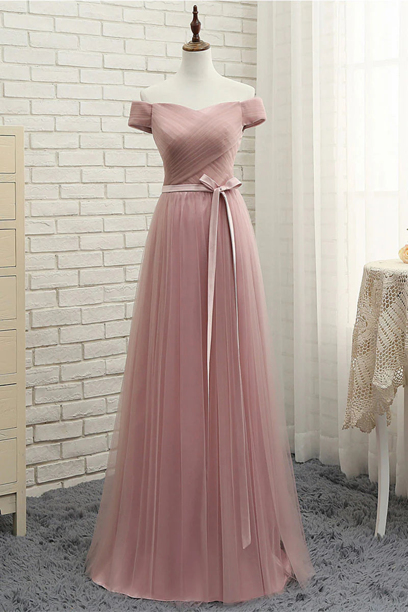 Simple sweetheart tulle long prom dress