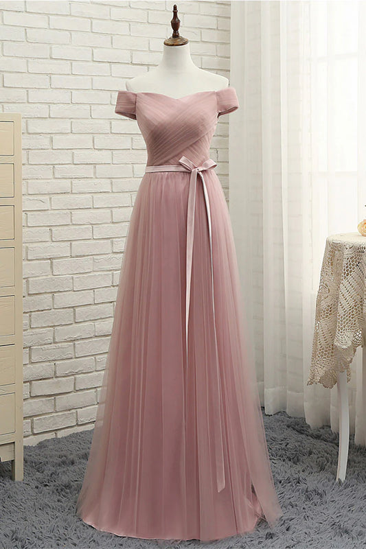 Simple sweetheart tulle long prom dress
