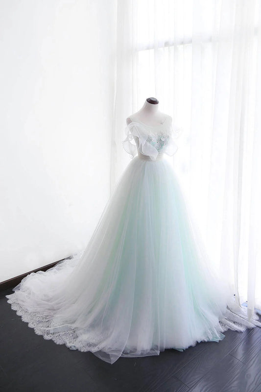 Tulle lace long prom dress