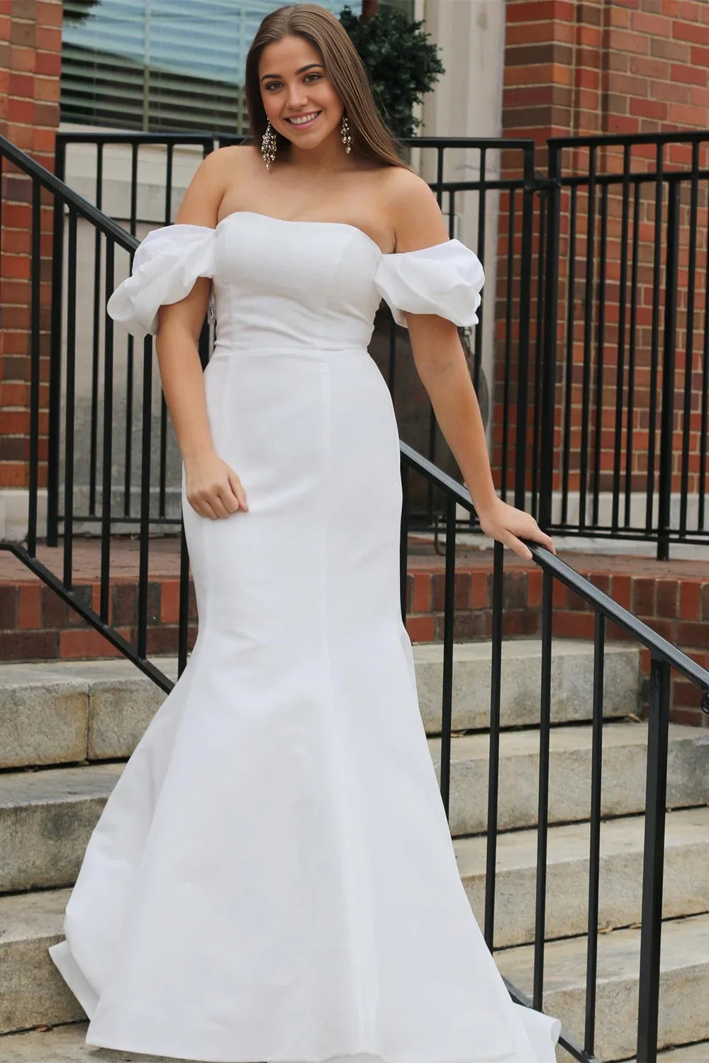Mermaid Off-the-Shoulder Puff Sleeve Long Wedding Dress