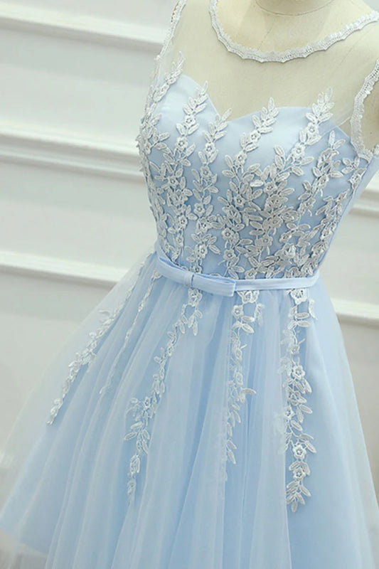 round neck lace tulle prom dress