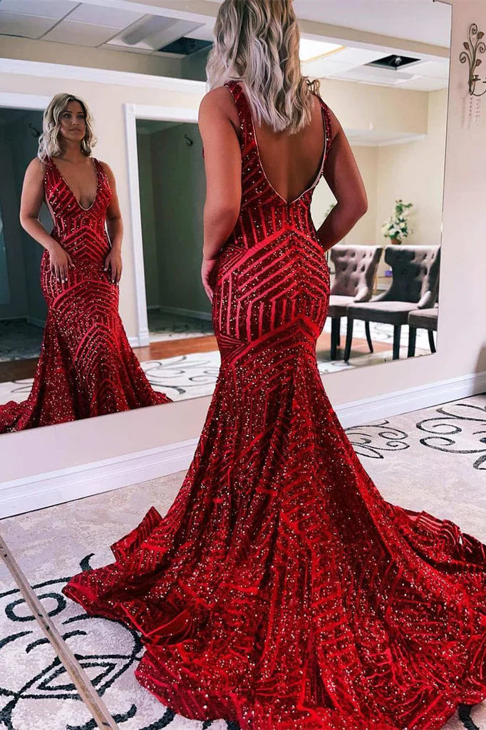 Mermaid V-Neck Long Royal Blue Prom Dress Party Dress