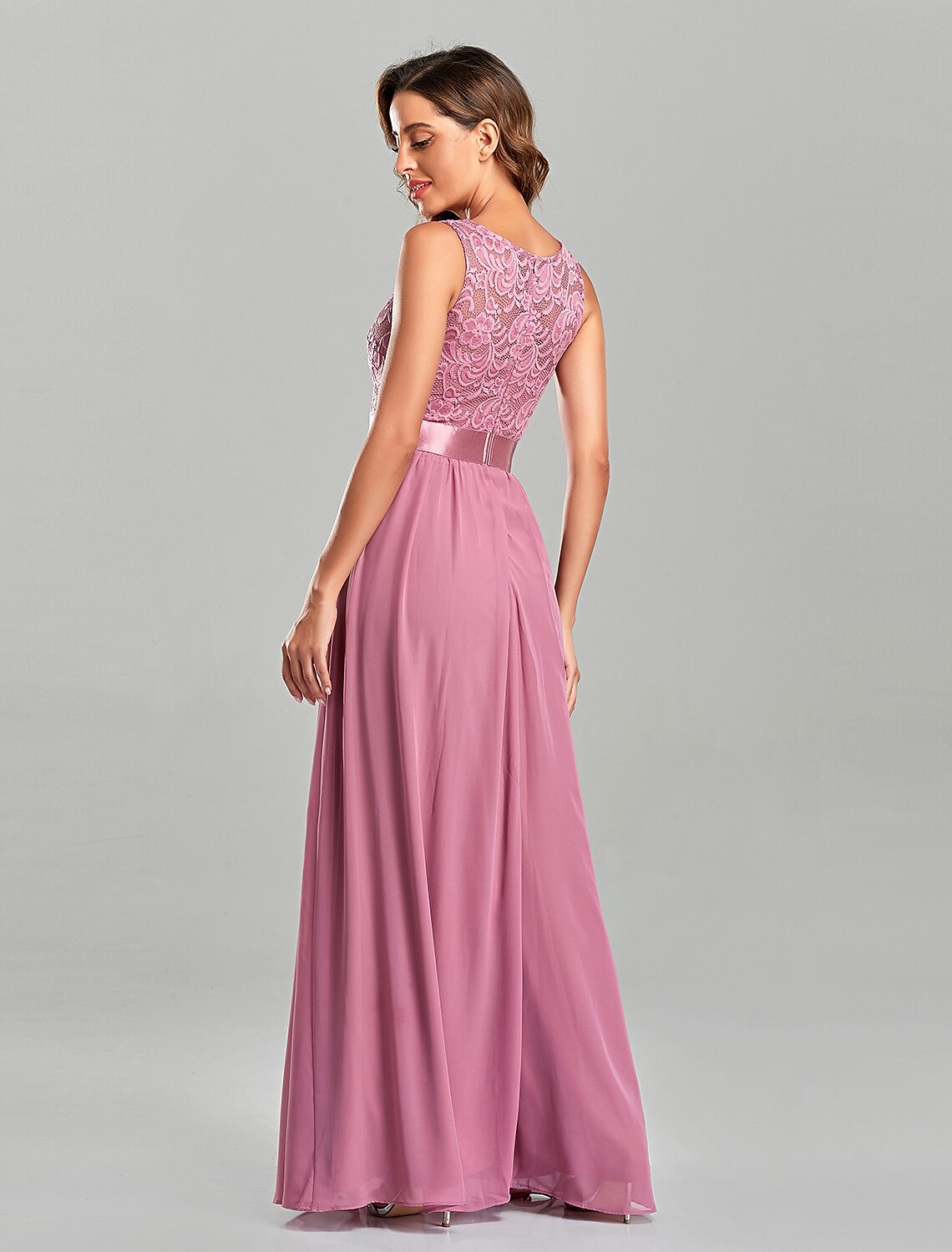 A-Line Evening Gown Empire Dress Party Wear Floor Length Short Sleeve Jewel Neck Chiffon with Embroidery