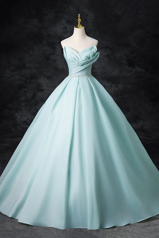 Vestido de noche formal de tul sin tirantes, largo hasta el suelo, corte A