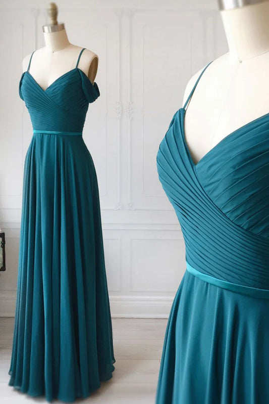 Simple sweetheart chiffon long prom dress